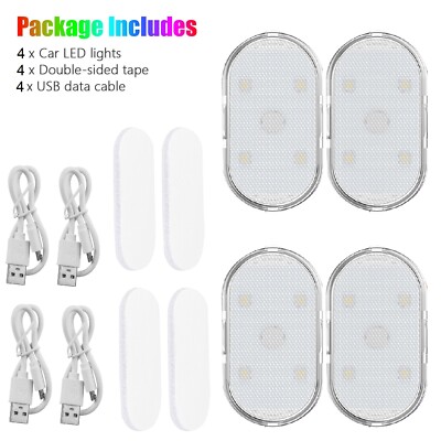 4x Interior Wireless LED Lights Mini USB Charging Ambient Lighting Car Decor USA