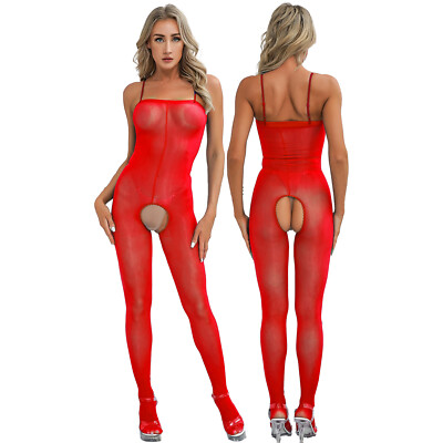 Women Sheer Bodystocking Spaghetti Straps Sleeveless Jumpsuit Bodysuit Nightwear