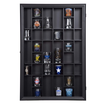 Gallery Solutions 18x26 Display Hinged Front, Black Shot Glass Case OD 17.8875X2