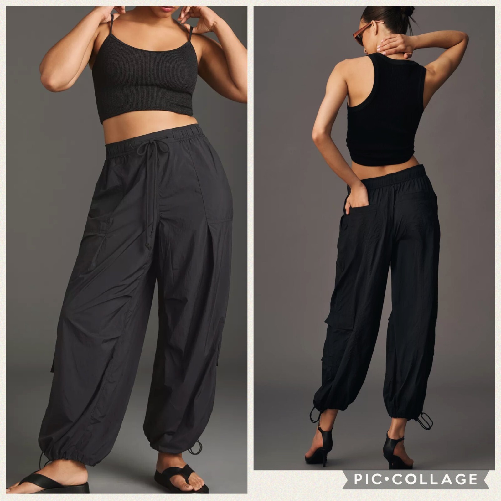 【U LAN】[U-BASIC] Ani Parachute Balloon Training Pants Anthropologie Daily Practice Base Jump Parachute Pants Black