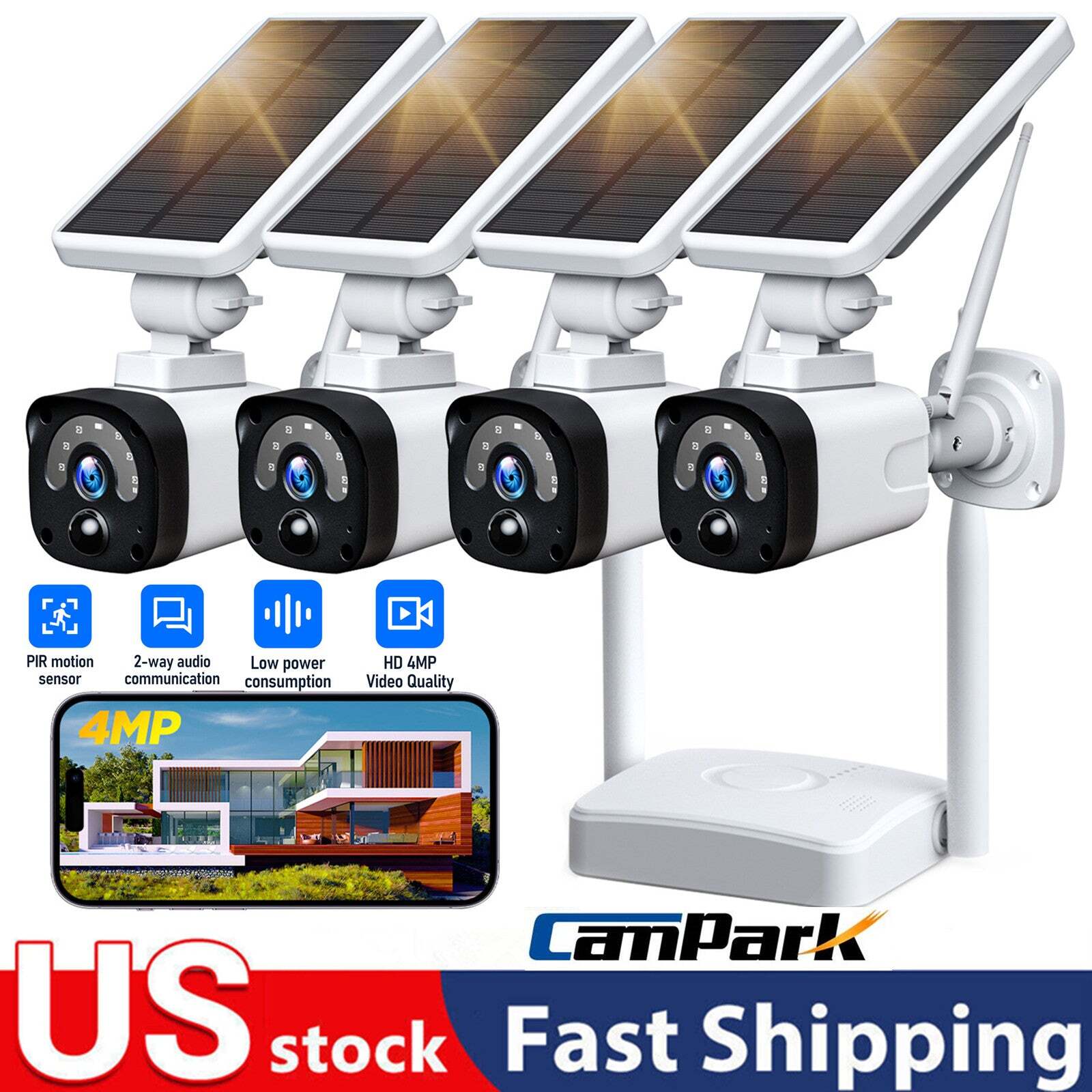 Campark 4MP Solar Wireless Security Camera System WiFi Outdo