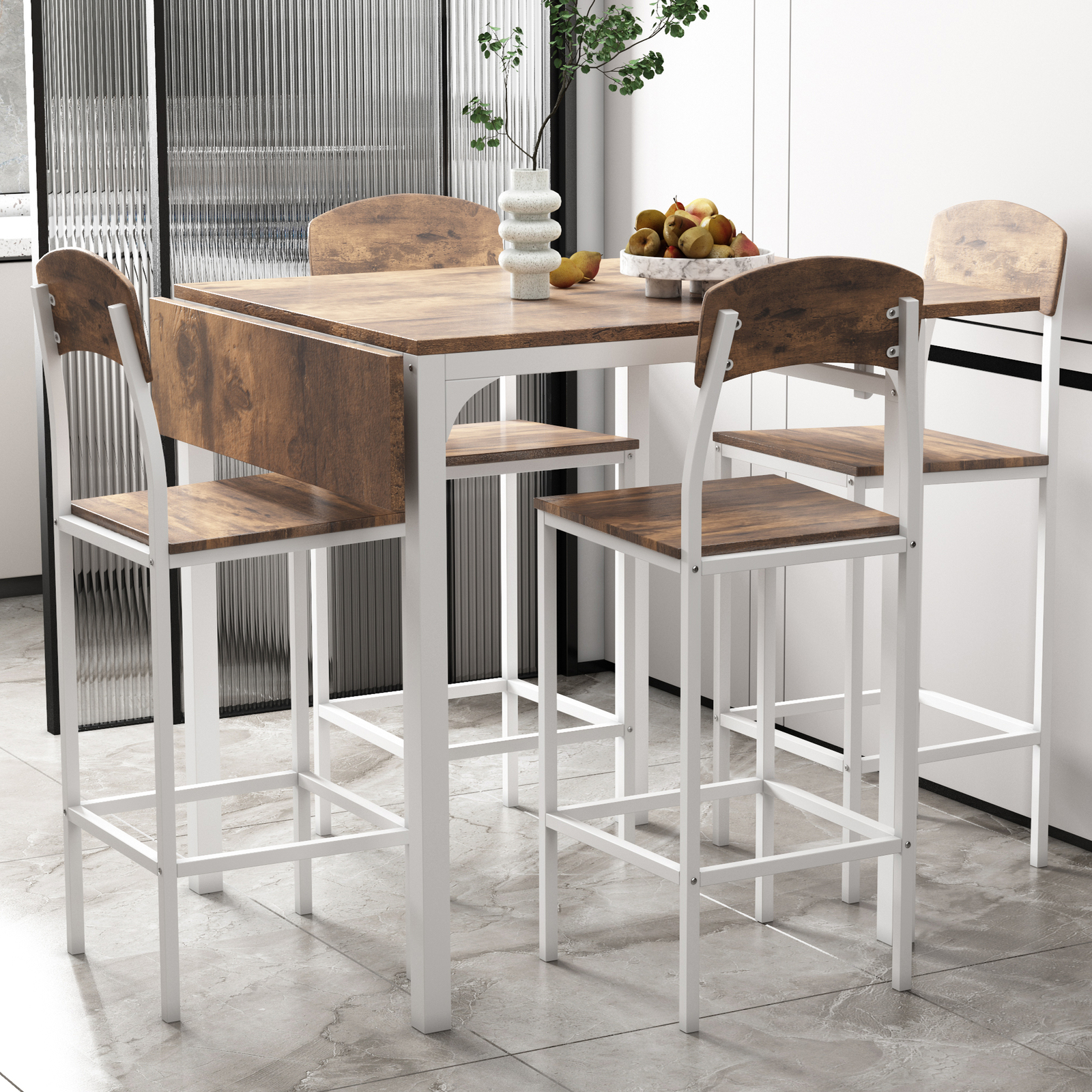 5 Piece Mission Counter Height Dining Set, Including Table & 4 Chairs Set of 5