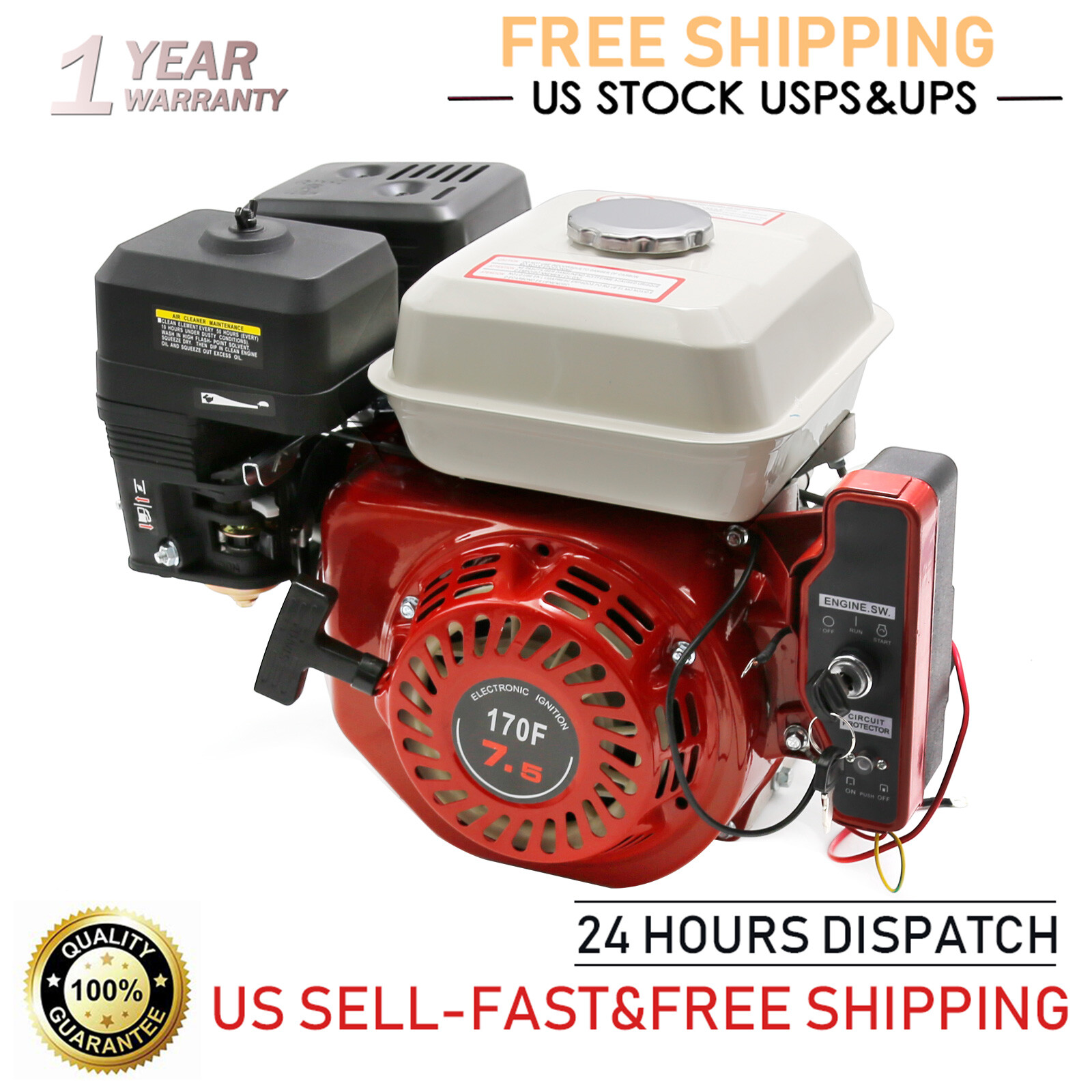 4-Stroke Gasoline Engine 212CC 7.5HP OHV Electric Start Go K