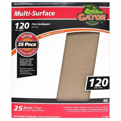 Gator 9'' x 11'' Multi-Surface Sanding Sheets 120 Grit 25 Pack