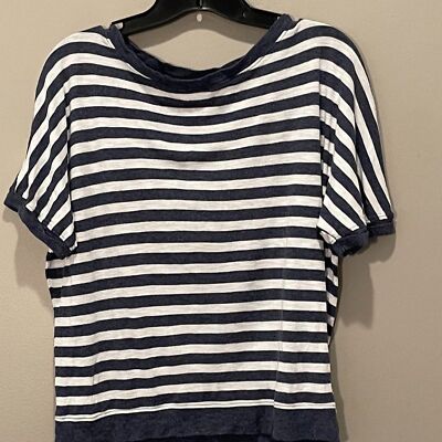 Antibes Blanc Womens Sht Sleeve Blue & White Striped Tee sz S