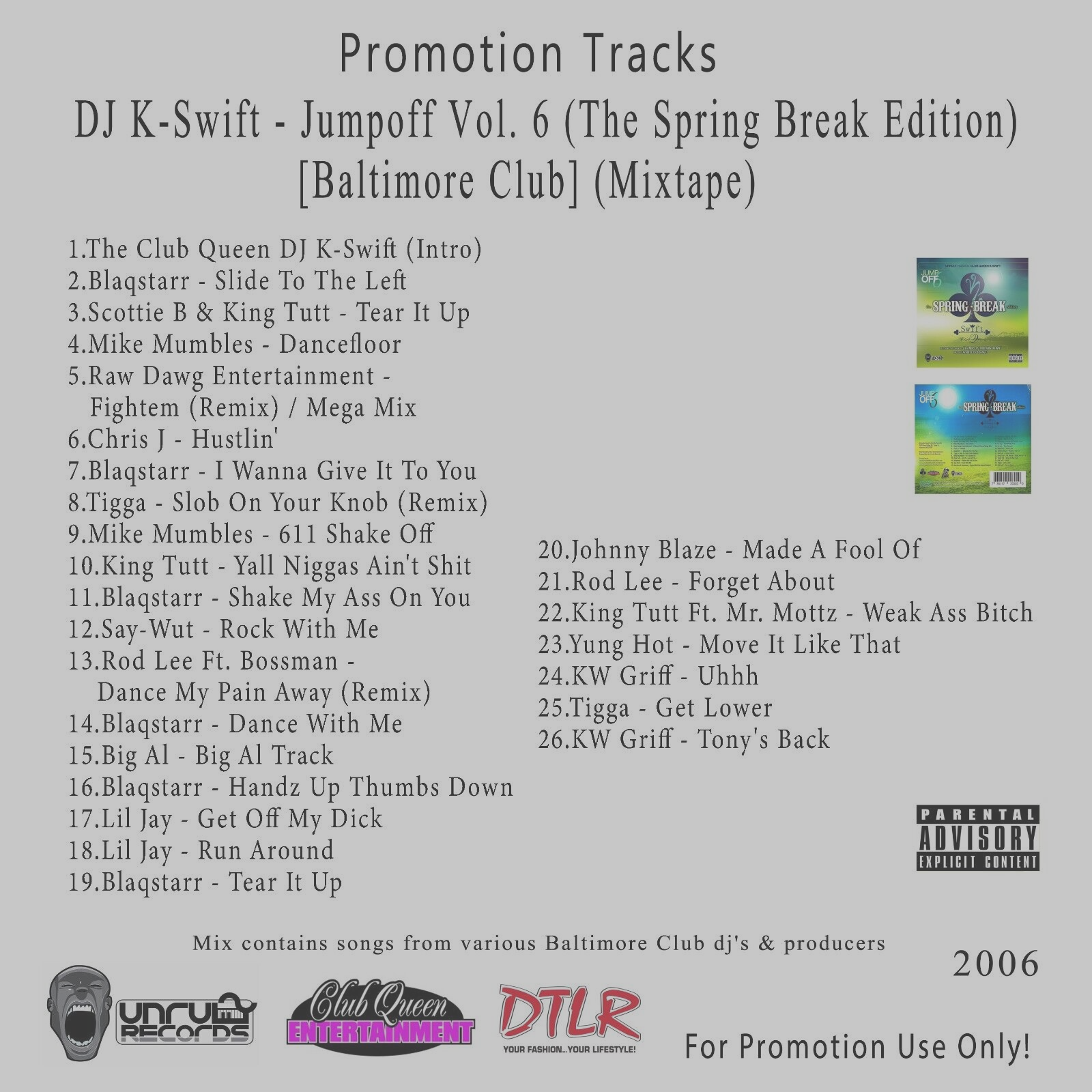 Baltimore Club .. White CD. DJ K-Swift - Jumpoff Vol. 6 The