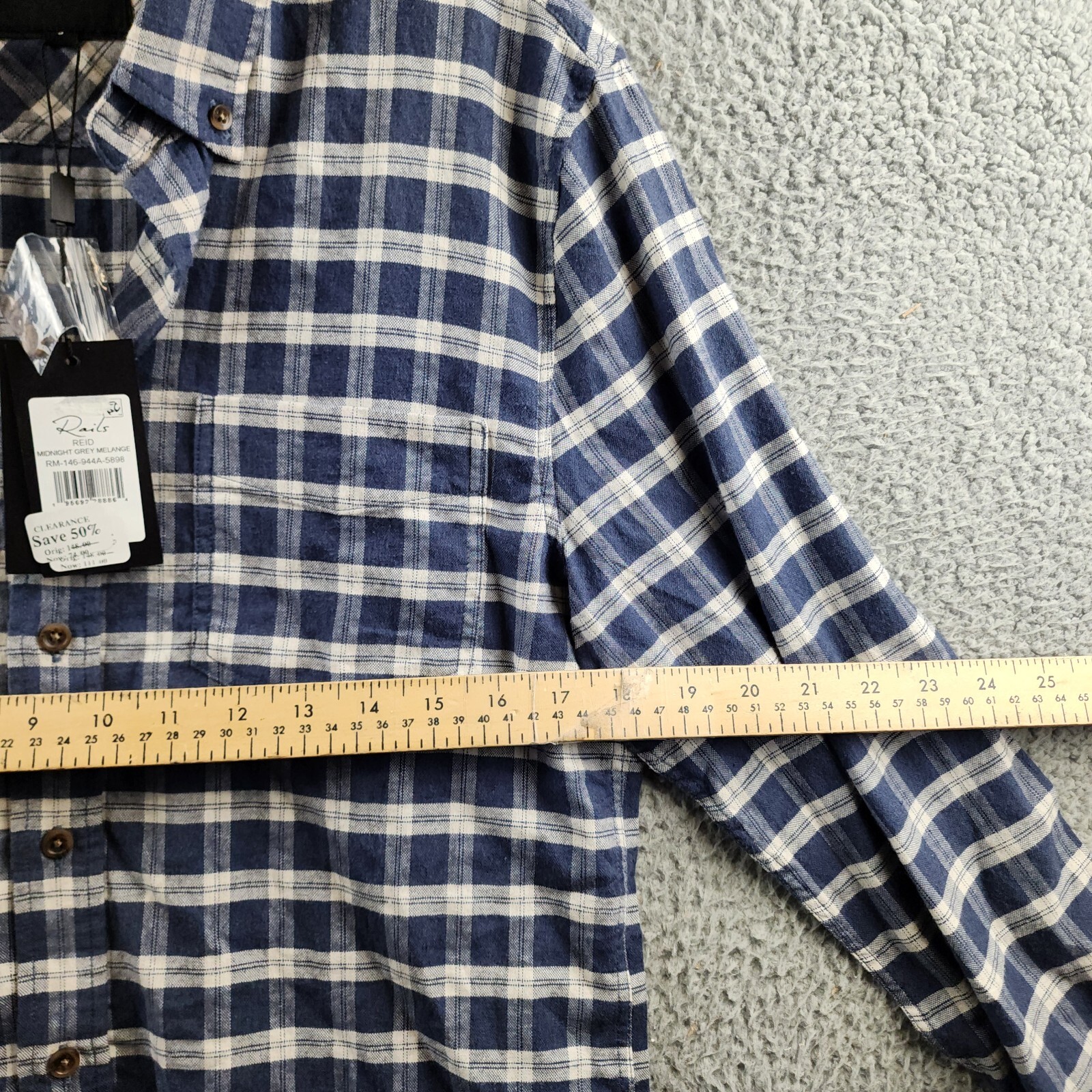 Rails Reid Button Front Plaid Shirt Men's S Midnight Grey Melange Long Sleeve~ - Picture 8 of 15