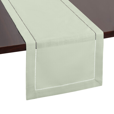 Sage Green Hemstitch Table Runner, Fall Decor Autumn Rustic Farmhouse Home Decor