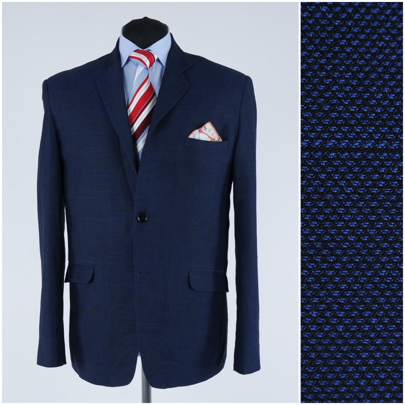 Mens Navy Blue Blazer 42R UK Size BIDYFIT Wool Sport Coat Jacket
