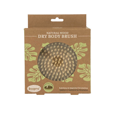 Ecopro - Natural Wood Dry Body Brush - Round - Canvas Strap - GHA-4330 - New!