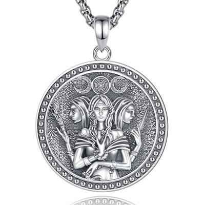 925 Sterling Silver Triple Moon Goddess Necklace for Women, Wiccan Hecate God...