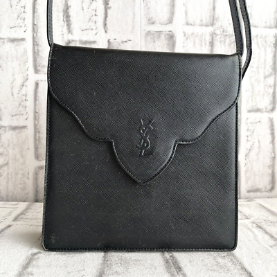 Rare Vintage Yves Saint Lauren Shoulder Bag Purse Black Leather Authentic