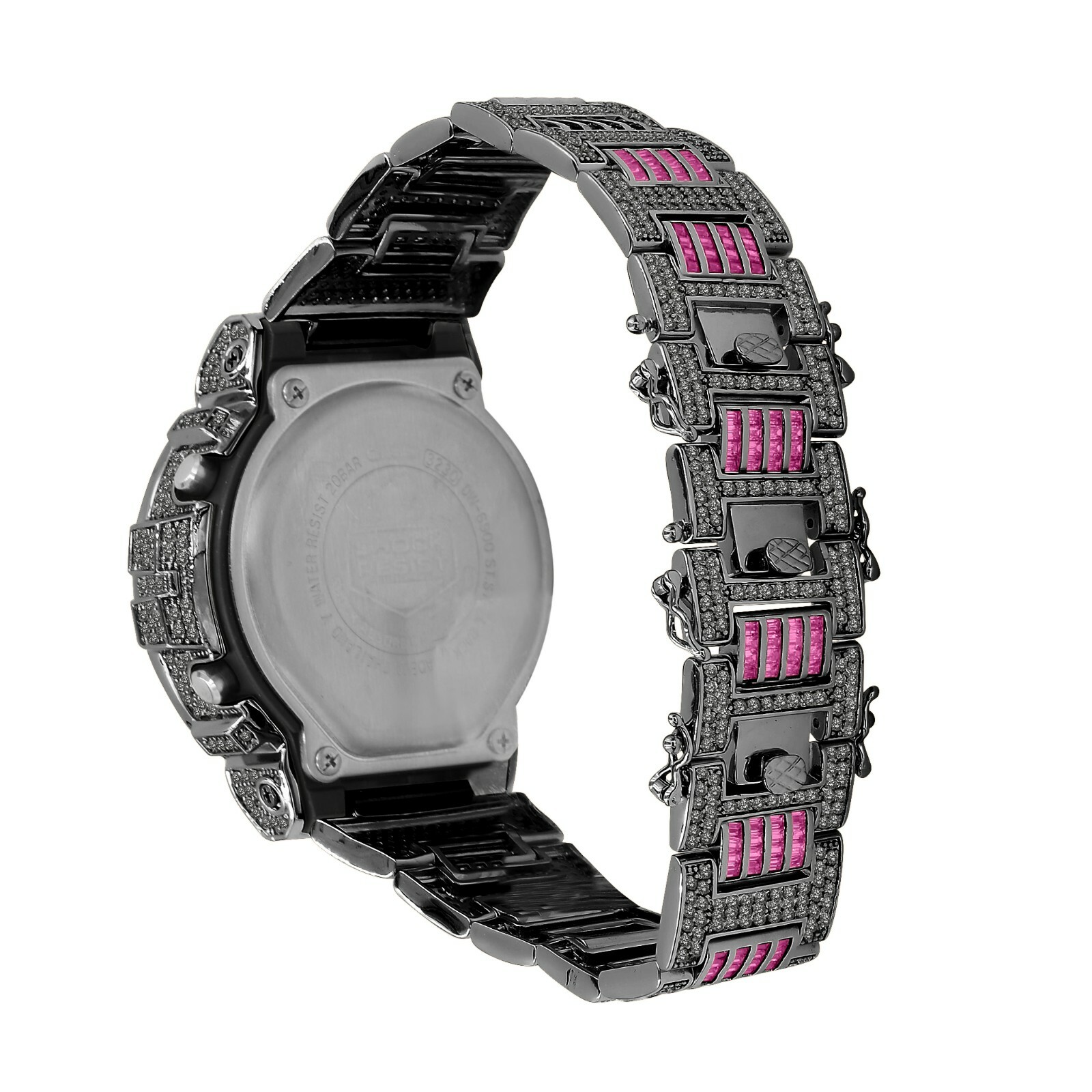 Pre-owned Icy Authentic Baguette Pink Tourmaline Black Gold Casio G-shock Dw-6900 Watch