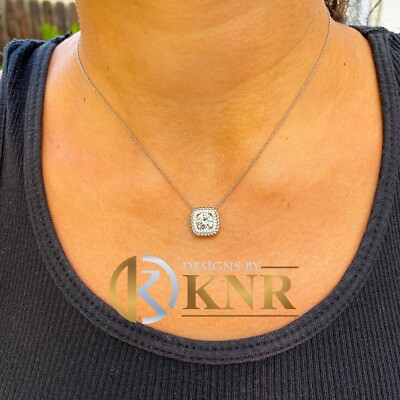 Pre-owned Knr 14k White Gold Round Moissanite And Natural Diamonds Pendent Necklace 1.15ctw In Yellow