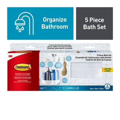 Command 5 Piece Bath Set, 1 Caddy, 1 Soap Dish, 1 Razor Holder, 2 Medium Hooks/