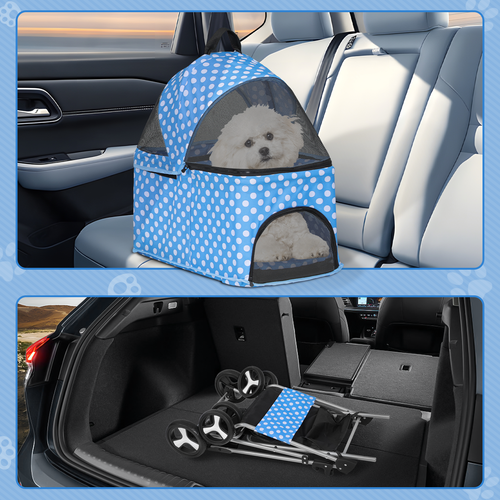 4 Wheels Foldable Pet Stroller Dog Stroller w/Removable Travel Carrier&Cup Hold