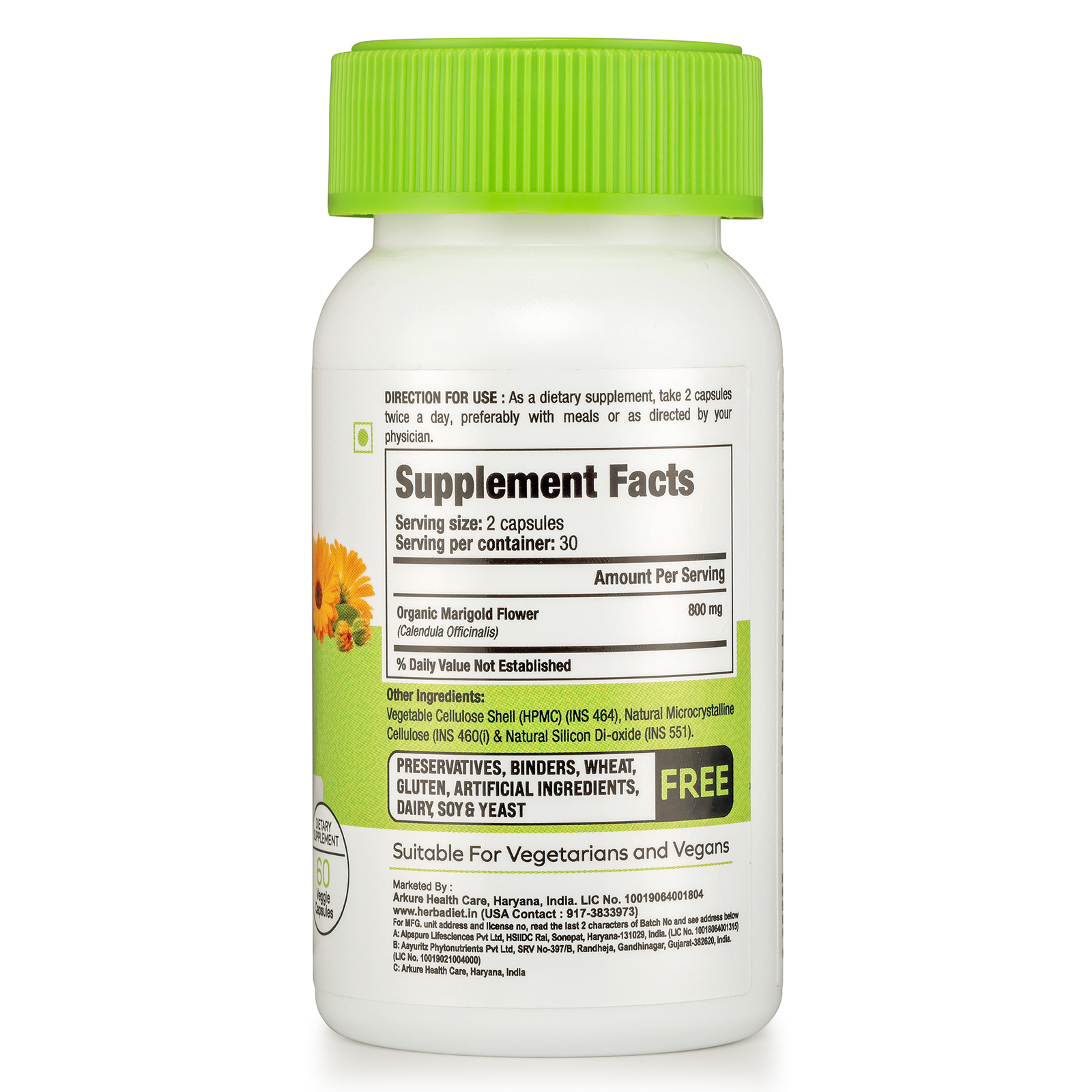 Organic Marigold Capsules Calendula Flower Lutein Source Eye