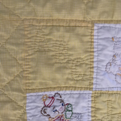 Vintage Yellow Baby Quilt  Hand Quilted Hand Embroidered Blanket Circus ANIMALS