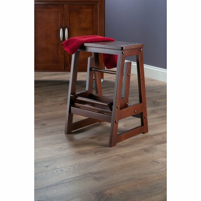 Step Stool Antique Walnut Wood Winsome Folding Kitchen Chair Ladder Solid Bench