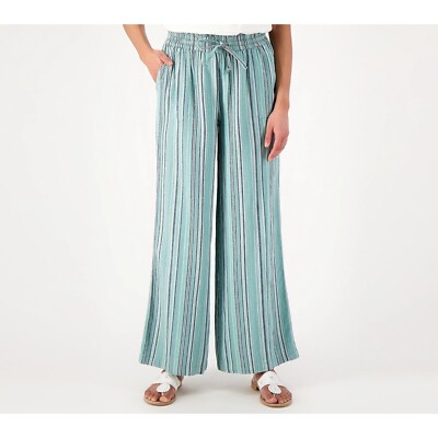Studio Park x Kerstin Lindquist Stripe Linen Pant Small TALL Beach Glass A598361