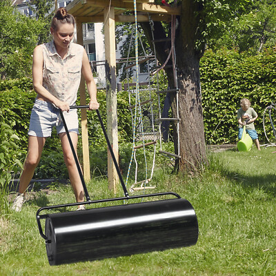 36'' Cylindrical Lawn Roller Push/Pull Sod Roller for Grass Garden Yard Black