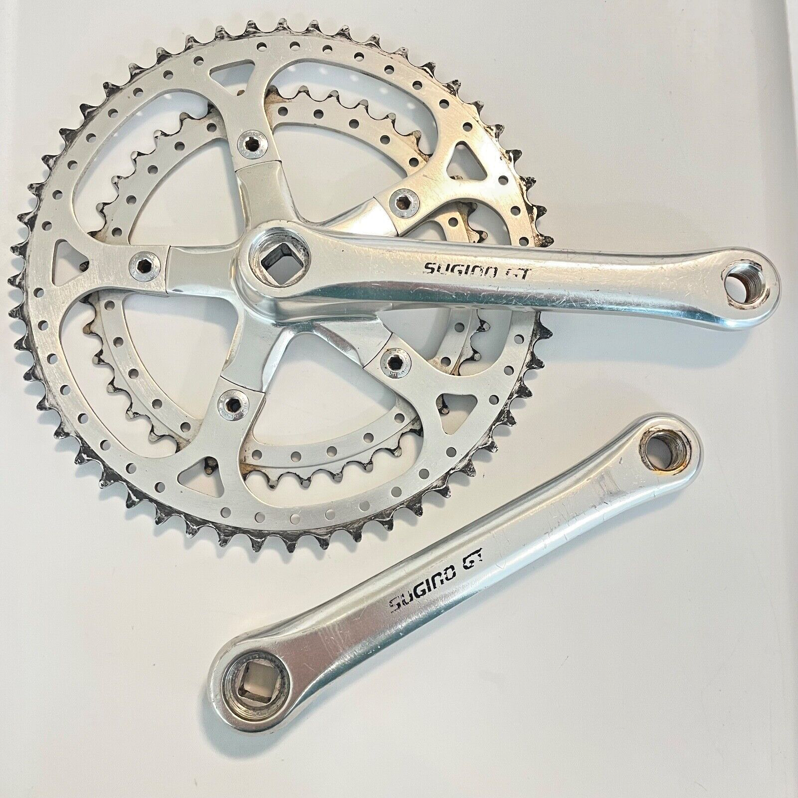 パーツ SUGINO RD2 TRIPLE CRANK VINTAGE SILVER Vintage Sugino AT Triple Crank Arms 175mm 42/32/22t Girvin