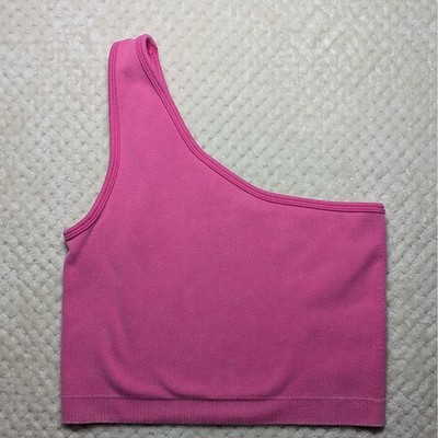 JoyLab One-Shoulder Ribbed Sports Bra Top | Pink | Medium