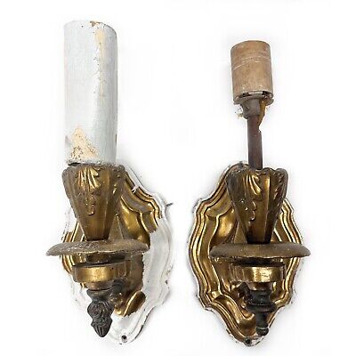 Pair Candelabra Cast Metal And Solid Brass Wall Sconce Light Fixture Art-Deco