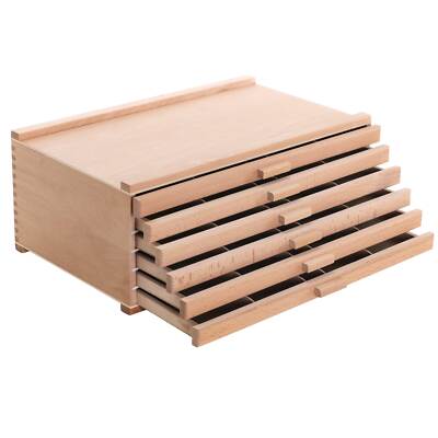 6 Drawer Wood Artist Supply Storage Box for Pastels, Pencils