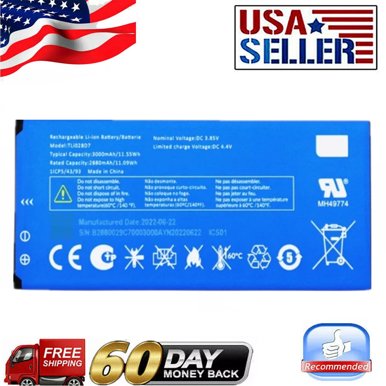 TCL 30 LE 4188S ION X Z T607DL PHONE BATTERY TLi028D7 3000mAh 3.85