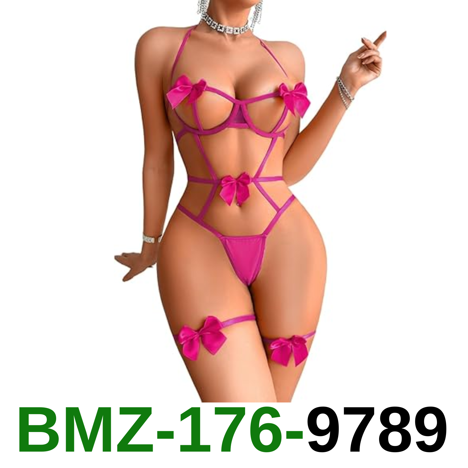 Kaei&Shi Sexy Valentines Day Bow Cupless Lingerie, Exotic Underwire Strappy, M