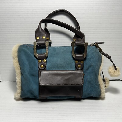 UGG Australia Handbag Satchel Bag Medium Genuine Suede Leather Teal READ DESCRIP