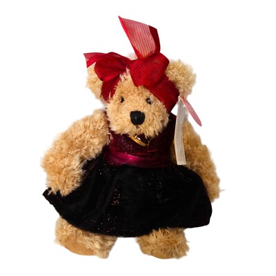 Russ New Teddy Bear Girl Tess 9'' Plush Velvet Dress Hair Ribbon Red Heart Jewel 