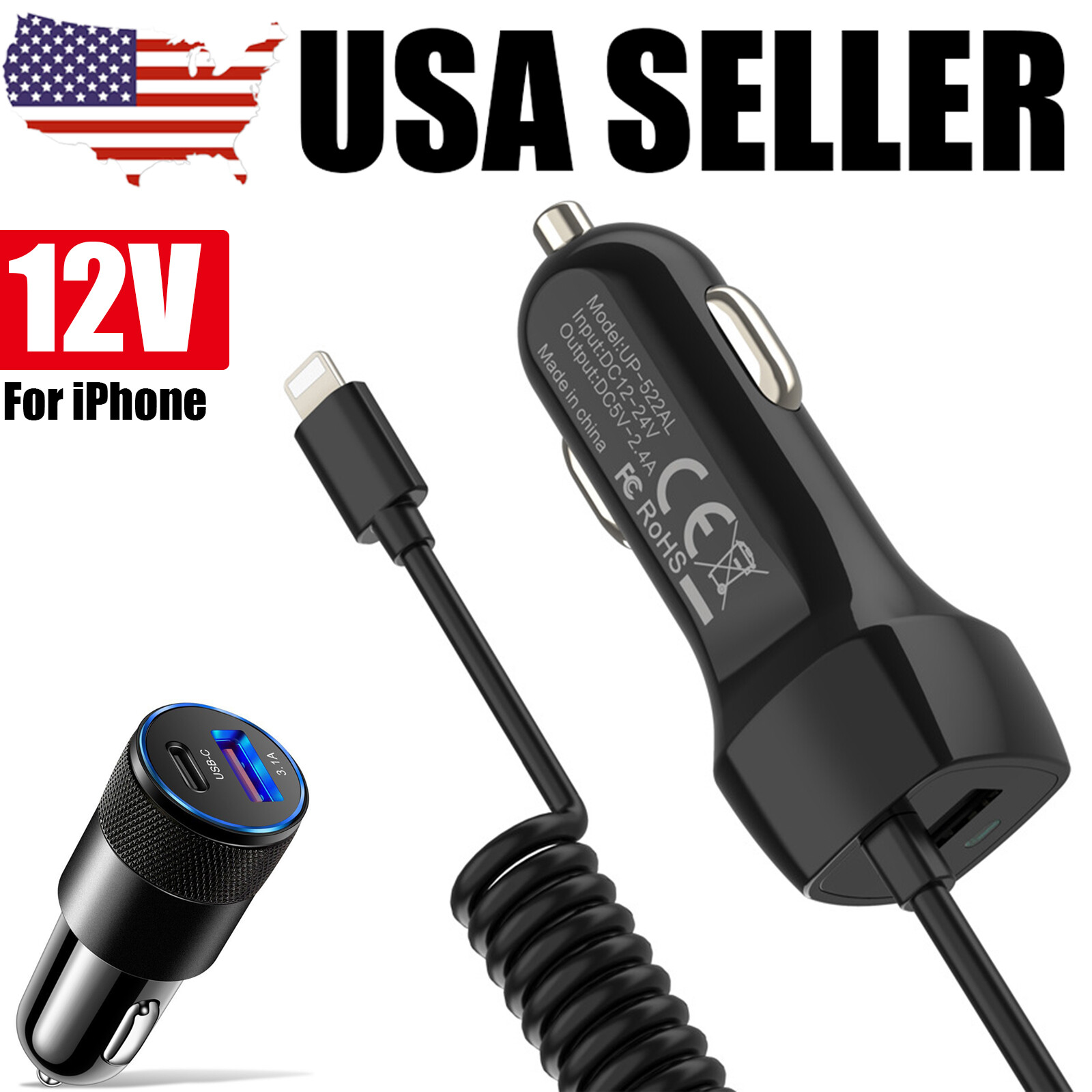 Car Charger Adapter for iPhone 14 13 12 11 Pro Max X XS XR 6