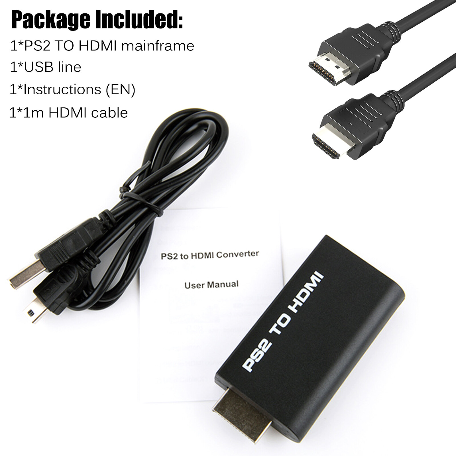 PS2 to HDMI 1080P Video Converter Adapter with 3.5mm Audio Output HDTV Monitor