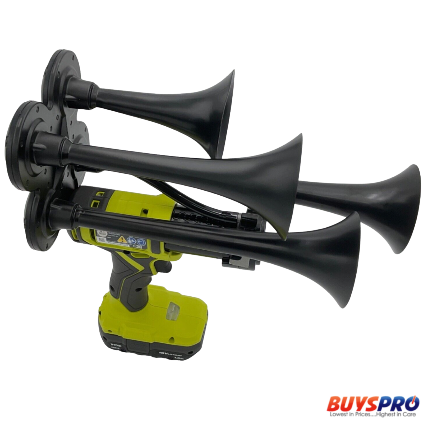 Premium For Ryobi 18V Drill Train impact 4 Horn Quad Black Air Trumpets w/Bonus