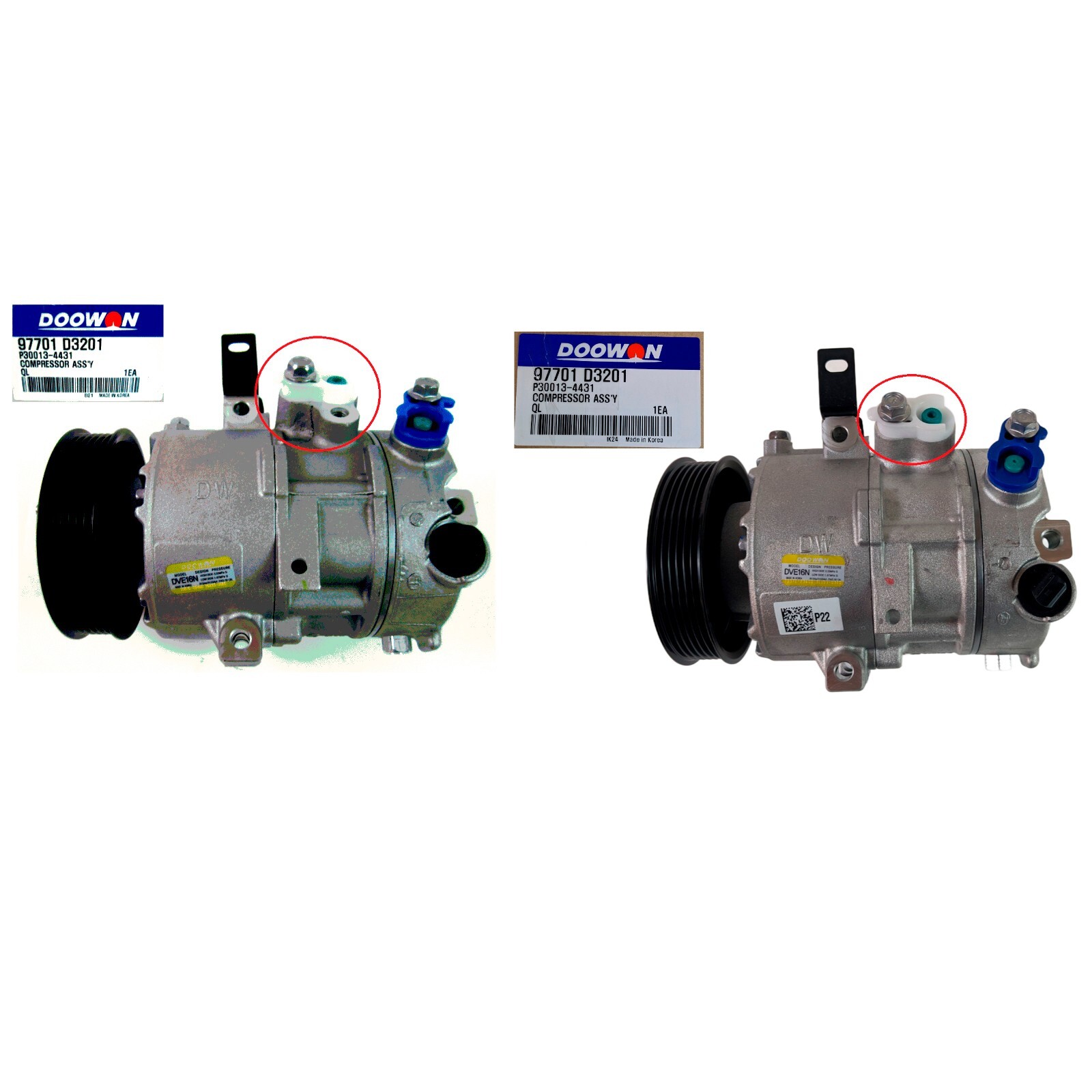 New OEM A/C Compressor for Hyundai Tucson 2.0L - 2017 2018 - OE# 97701D3201 QR - Picture 3 of 7