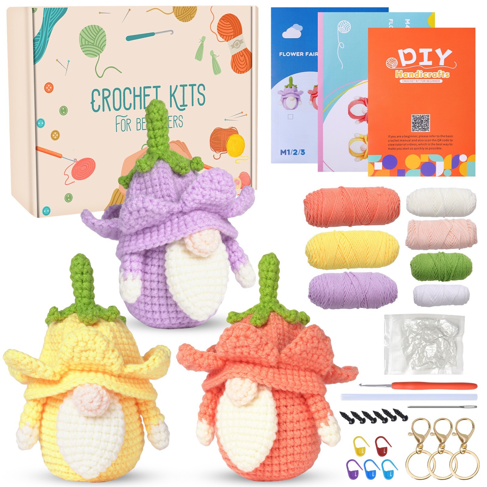 3PCS DIY Crochet Stuffed Animal Kit Beginner Crochet Kit Crochet Hooks