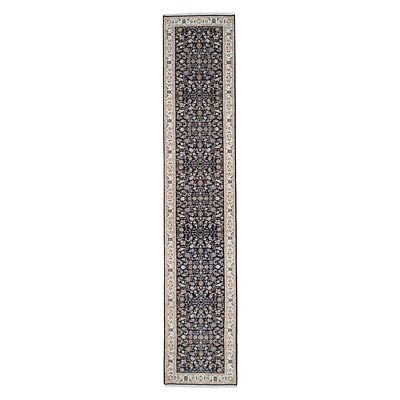 2'9"x14' Midnight Blue Nain Flower Design Wool Hand Knotted 