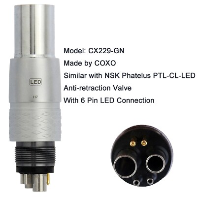 Dental Fiber Optic Handpiece High Speed Turbine NSK Phatelus LED Coupler 6 Hole