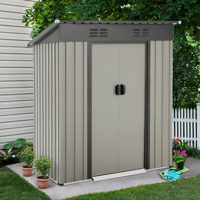 AECOJOY Outdoor Metal Storage Shed Tools shed Storage Cabinet w/Sliding Door