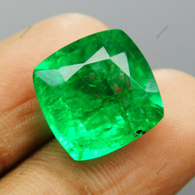 10.21 Ct Natural CERTIFIED Green Emerald Square Cushion Cut Loose Gemstone