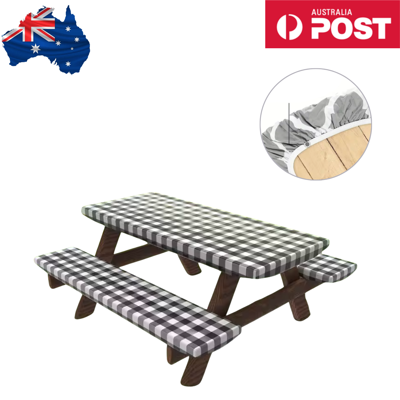 Camping Picnic Table Cover Benches 3PC Set Waterproof Elastic Wipeable Cloth