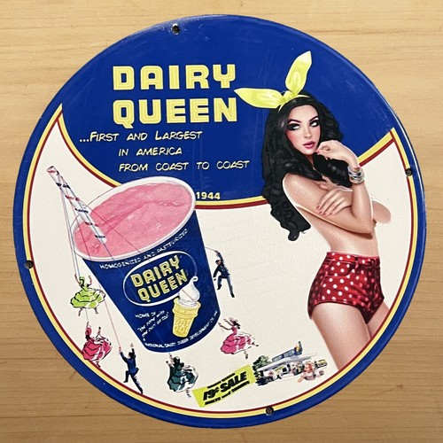 VINTAGE DAIRY QUEEN PORCELAIN SIGN ICE CREAM SALES SERVICE