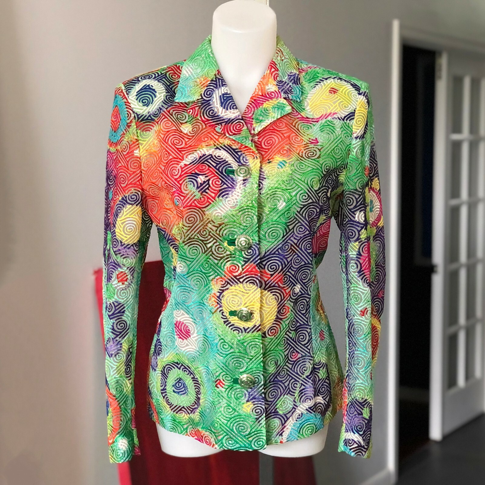 GIANNI VERSACE multicolor laser cut semi sheer blazer size