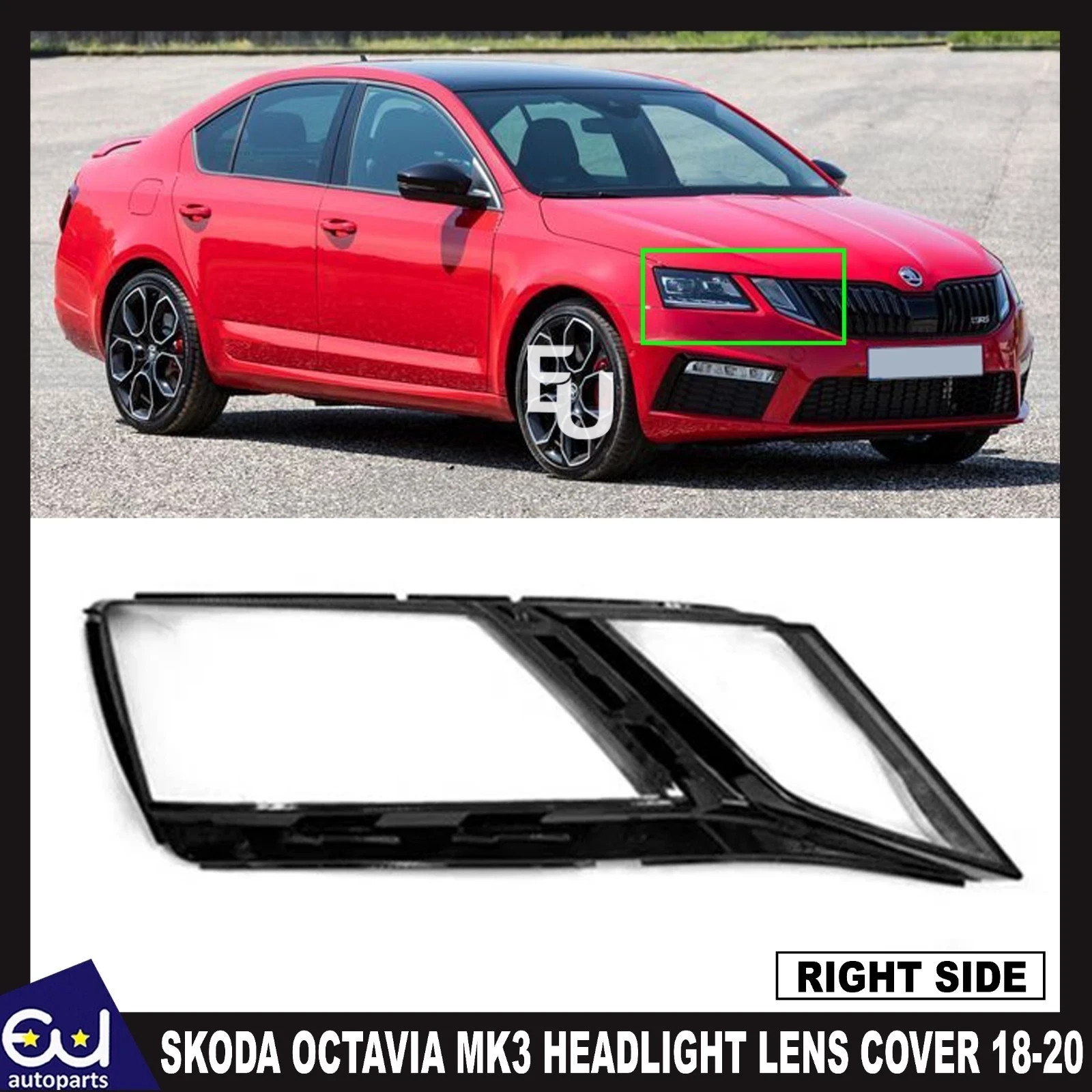 FOR SKODA OCTAVIA MK3 RIGHT DRIVER CLEAR HEADLIGHT LENS SHELL LAMPSHADE 18-20