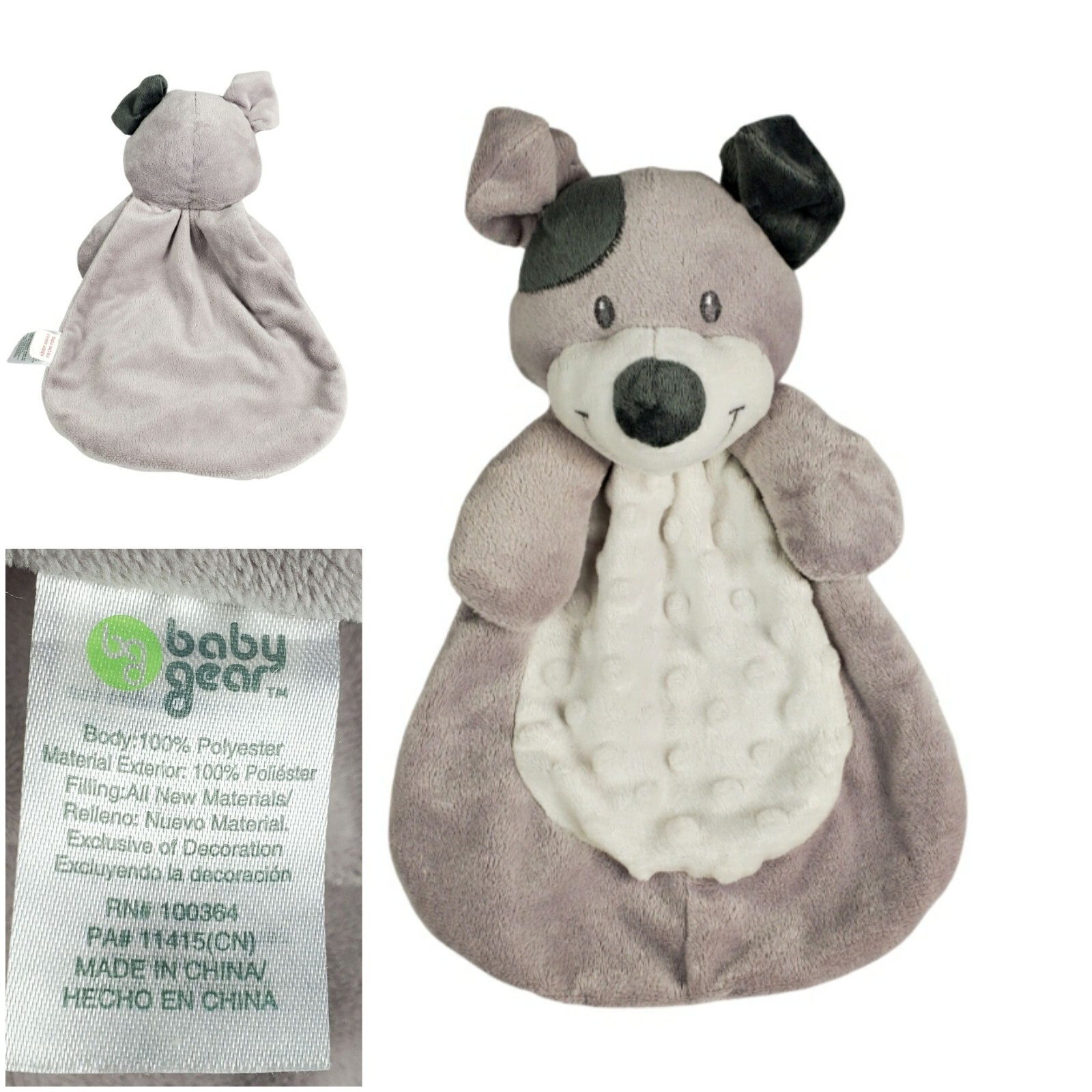 Baby Gear Puppy Dog Lovey Gray Cream Security Baby Blanket Plush Minky Dots 11"