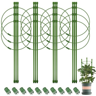 4 Packs 18inch Plant Support Cages with 3 Adjustable Support Rings- Small Tom...