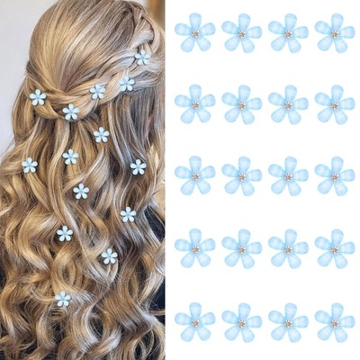 20Pcs Rhinestone Decorative Bridal Hair Accessories - Mini Blue Flower Hair P...