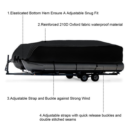 21-24Ft Waterproof Heavy Duty Pontoon Boat Cover Outdoor UV Rain Dust Protection